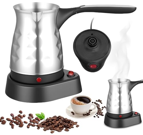 LEKEFETO Elektrische Türkische Kaffeemaschine: 500ml 600W Edelstahl Türkischer Kaffeekocher mit Faltbar Handgriff, Mokkakanne Türkische Kaffeekanne Espressokocher für Reisen, Zuhause, Büro