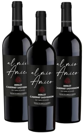Tenute dello Jato - Al Mio Amico Merlot - Cabernet Sauvignon IGP Terre Siciliane, Vino Rosso, intenso e ricco, sentori di ribes nero e spezie, 13.5% vol. 3 bottiglie x 750 ml.