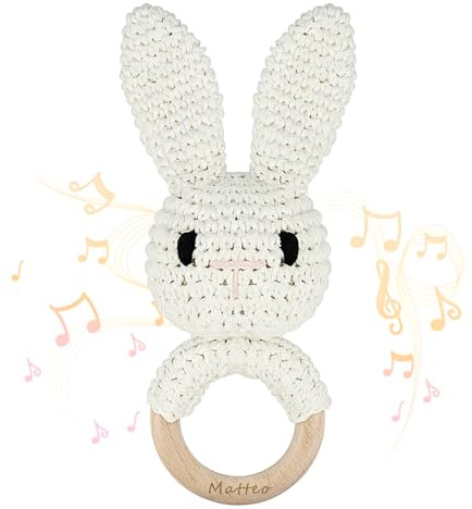 AAQ Personalisierte Beißring Baby, Babyrassel mit Namen, Personalisierter Greifling Baby, Babygeschenk Personalisiert für Jungen Mädchen (A1-Kaninchen)
