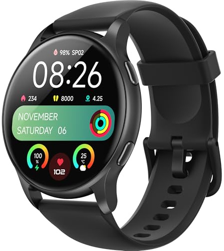 Parsonver Montre Connectée Homme Femme avec Appels Bluetooth, 5ATM Étanche pour Natation, Smartwatch avec 100+ Sportifs, Sommeil, Fréquence Cardiaque, Montre Connecté pour Android & iOS (Noir, 44 mm)