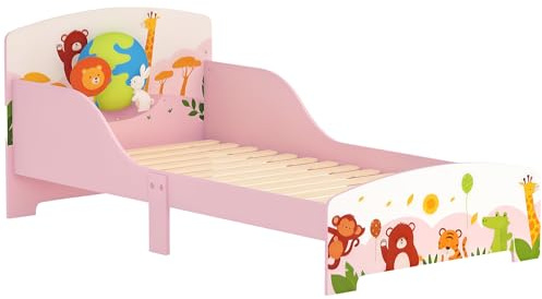 AIYAPLAY Lit Enfant 70x140 cm, Motif Animal, 140 x 70 cm avec Panneaux de Protection latéral Haut et sommier à Lattes en Bois, Design Bas sécurisé, Facile à Monter, Rose
