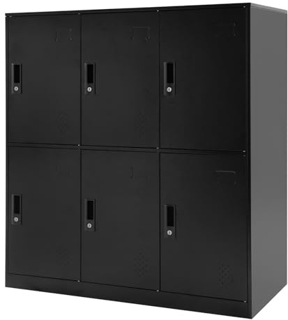 Dokiiovo Litet skåp, 9/6-dörrars skåp litet metallskåp, låsbart kontorsskåp, förvaringsskåp för vardagsrum, arbetsrum, kontor (svart, 6 fack)