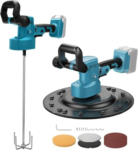 3 in 1 Electric Cordless Cement Paddle Mixer, Mortar Trowel and Wall Sander, Compatible with Makita 18V Battery, 3800W 6 Speed Plaster Mixer for Mixing, Levelling, Polishing(No Battery)