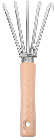 COLLBATH Râteau de Jardin Compact Acier Inoxydable Dents Outil Manuel Robuste pour Retourner la Terre Désherbage et Jardinage Manche Court Ergonomique Petit Râteau Main Polyvalent
