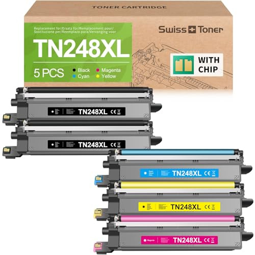 swiss toner TN248XL Kompatibel für Brother TN-248XL TN248 TN-248VAL für Brother MFC-L3760CDW Toner MFC-L3740CDW MFC-L3740CDWE DCP-L3560CDW HL-L3240CDW HL-L3220CW 5er-Pack
