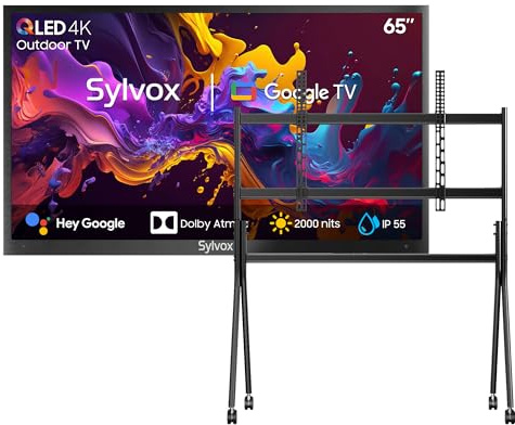 SYLVOX 65 TV Extérieur & Support Téléviseur à roulettes - QLED 4K UHD 2000Nits, Smart Google Outdoor TV Étanche IP55, Google Assistant - pour Pool/Jardins/Terrasse (Pool Pro 2.0 QLED)