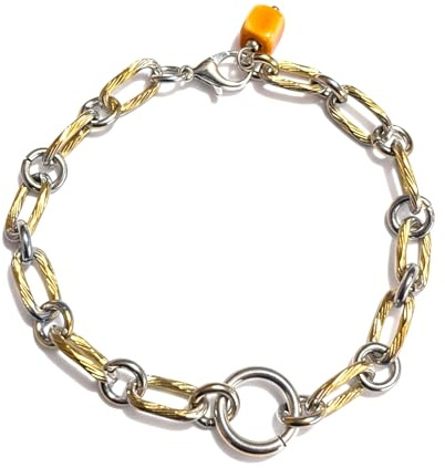 FERALIAH-pulsera bicolor dorado y plateado de acero 304L con cierre de plata 925 multifuncional para colgar tus charms. extensor de 4cm