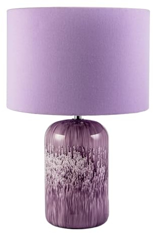 Happy Homewares Modern Designer Lavender Lilac Marble Drip Snowflake Glass Table Lamp with Linen Lined Shade | Inline Switched | 46cm x 30cm