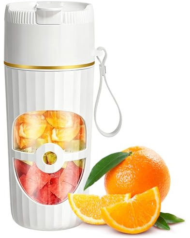 Blender portable 400 ml, 65 W, petit presse-agrumes, machine à smoothie rechargeable par USB, mixeur de jus frais avec 10 lames en acier inoxydable, mini blender pour shakes, jus, smoothies (blanc)