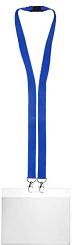 Karteo Ausweishülle DIN A6 inkl. Schlüsselband blau mit 2 Karabiner [1 Stück] Kartenhalter horizontal (148 x 105 mm) und Lanyard