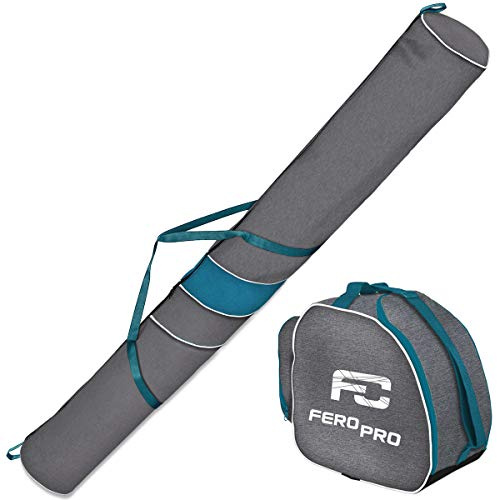 Ferocity Premium Set Skitasche und Skischuhtasche für 1 Paar Ski-Stöcke-Schuhe-Helm mit Abnehmbarer Netztasche [053]