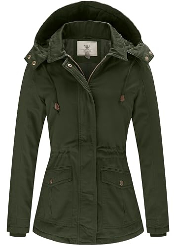 WenVen Women's Multi Pockets Cotton Quilted Winter Warm Anorak Jacket(Green, L)