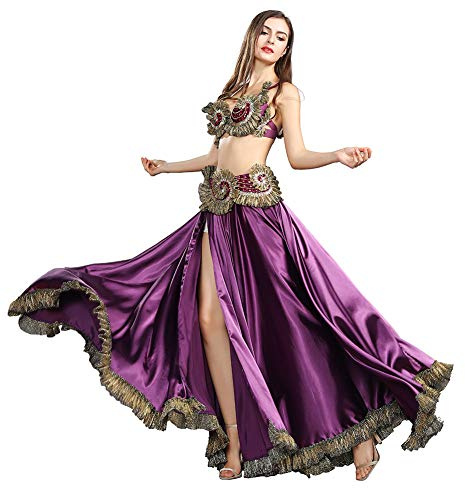 ROYAL SMEELA Bauchtanz Rock BH Gürtel Frauen Tanzen Kleidung Bauchtanz Kostüm Damen Sexy Tanz Outfit Flamenco Kleid Langer Rock Maxirock Strass BH Gürtel Anzug Bauchtanz Karnevals kostüme Tanz Kostum
