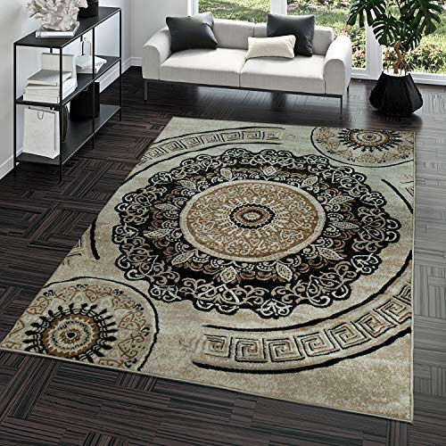 TT Home Wohnzimmer Teppich Kurzflor Wohnzimmerteppich Geometrisches Design Karos Modern Used Look, Farbe:Schwarz Braun, Größe:160x220 cm