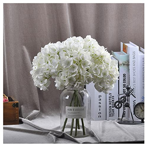 cn-Knight Lot de 6 fleurs d'hortensia artificielles de 35,6 cm pour mariage, bricolage, décoration d'intérieur, centre de table (Blanc)