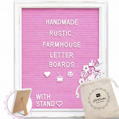 Pink Felt Letter Board with Rustic Wooden Frame and White Frame, Rustic Farmhouse Letter Board, Sign with Stand, 12x16 Inch, Felt Board, Interchangeable Message Board with 350