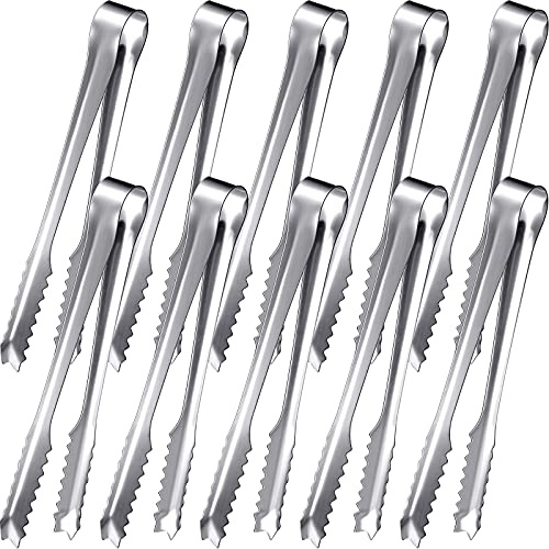 10-Piece Stainless Steel Ice Tongs - Sawtooth Food Serving Tongs for Restaurant, Hotel, Ice Bucket - 7.5 Inch