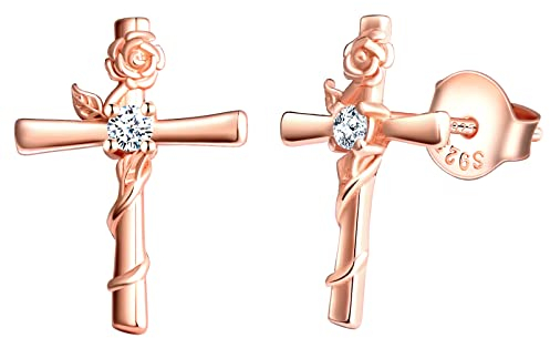 MicLee Ohrstecker 925 Sterling Silber Zirkonia Damen Einfach Rose Kreuz Ohrringe Ohrschmuck mit Geschenkbeutel Super Weihnachten Geschenk
