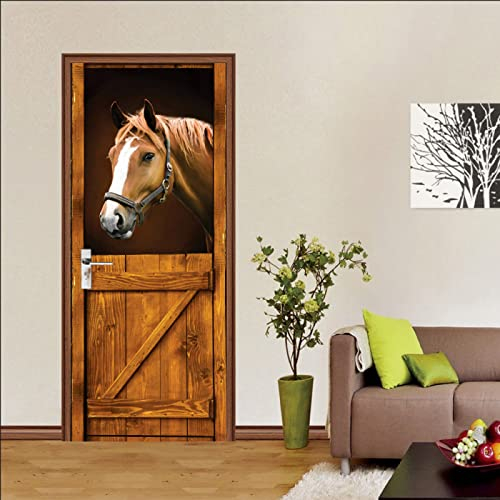 Türtapete Selbstklebend Braunes Retro-Pferd Türfolie Selbstklebend 3D Türtapete Wasserdicht Abnehmbare Türaufkleber PVC Türposter Selbstklebend Wohnzimmer Tür Aufkleber(95x215cm)
