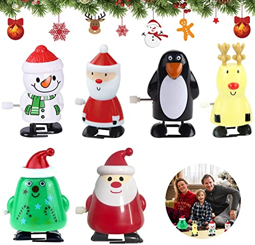 Booaee 6 Stück Kinder Aufziehspielzeug, Weihnachten Aufziehspielzeug Pinguin Rentier Weihnachtsbaum Schneemann Weihnachtsmann, Spielzeuge zum Aufziehen, Uhrwerk Spielzeug Geschenk für Baby Kinder
