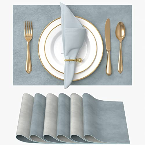 Vitare Platzsets Abwaschbar,Tischsets Abwaschbar 6er Set,Zweifarbig Tischset Kunstleder, Hitzebeständig und rutschfest,45×30cm