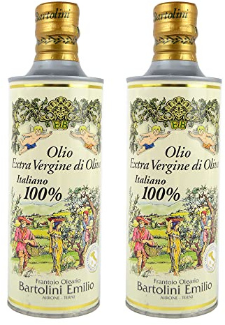 1 l (2 boîtes de 0,50 L) d'huile d'olive extra vierge italienne, 100 % concasseur OLEARIO BARTOLINI EMILIO