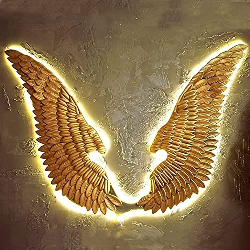 Scarves Decoración De Pared De Metal con Alas De Ángel LED, Un Par De Alas De Ángel con Luz Cálida LED, Decoración De Pared Retro 3D, Escultura De Pared Artística (Tamaño : 130CM)