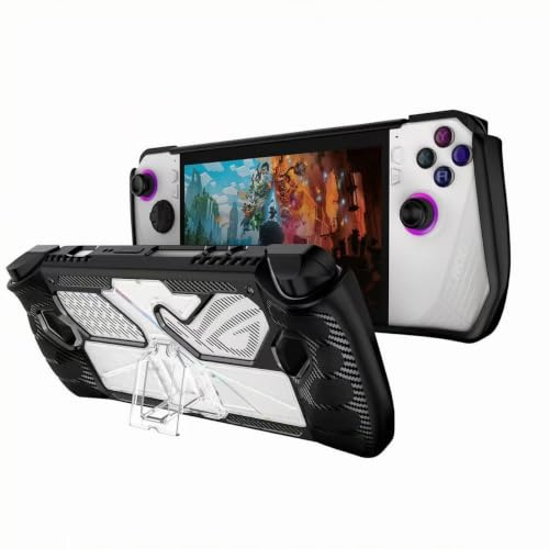 Chushane Protective Case with Foldable Kickstand for ASUS Rog Ally 2023 Release Full Body Drop-Proof Handheld Game Console Protector Stand Case with Shockproof,Non-Slip,Anti-Collision (Black+Clear)