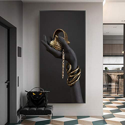 Leinwand-Kunstposter und Drucke mit schwarzen Händen, die Schmuck halten, afrikanische Kunst, Leinwandgemälde, Wandkunst, Bilder für Wohnzimmer, 70 x 140 cm, ohne Rahmen