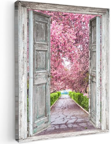 MuchoWow© Cuadros Decorativos Modernos para Sala 50x70 cm Lienzos Decoracion Pared Salon Quadros Decoração Dormitorios Sakura - Vista por la ventana - Árbol - Cerezo en flor