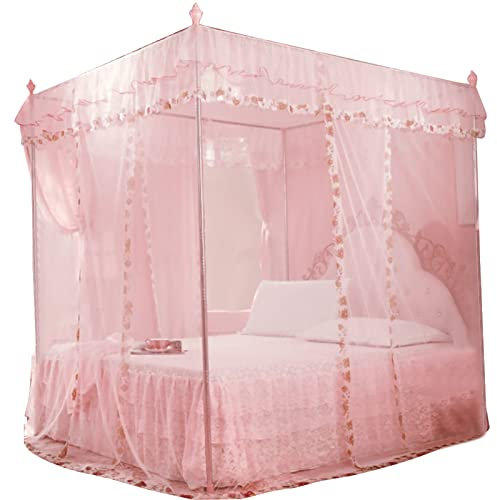 Mwrode Himmelbett-Vorhänge, DREI Seitliche Öffnungen, Pfostenbett-Vorhang, Betthimmel-Bettwäsche, Luxus-Prinzessin Für Erwachsene, Schlafzimmer-Dekoration(120 * 200 * 200 Pink)