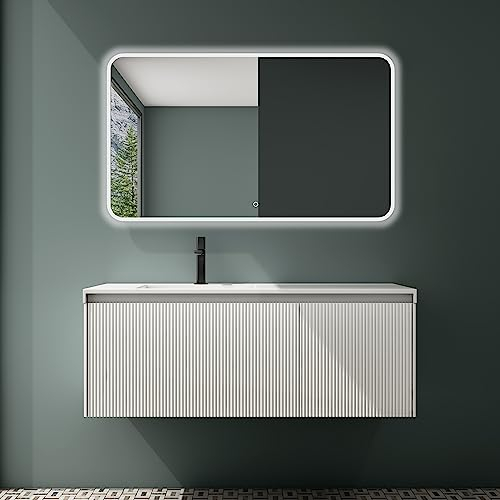 maimai Mobile Bagno Sospeso 120cm, Mobile da Bagno con Cassetto Include Lavabo Bianco Santa Y068, Bianco lucido