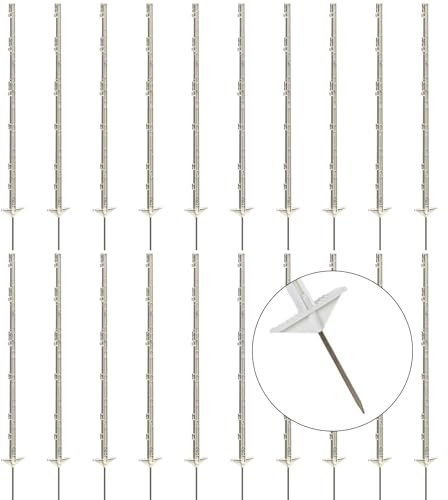Agrarzone [20x] Kunststoff Weidezaunpfähle 125cm, Doppeltritt, weiß - langlebiger Weidezaunpfahl - robuster Kunststoffpfahl 9 Ösen - perfekt für Hühnerzaun, Hunde-Absperrzaun, Garten Zaun Pfahl
