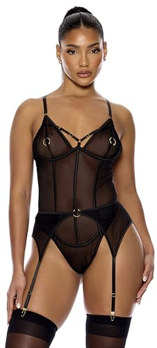 Piercing Desire Mesh Teddy Set Forplay Women's, Black, S