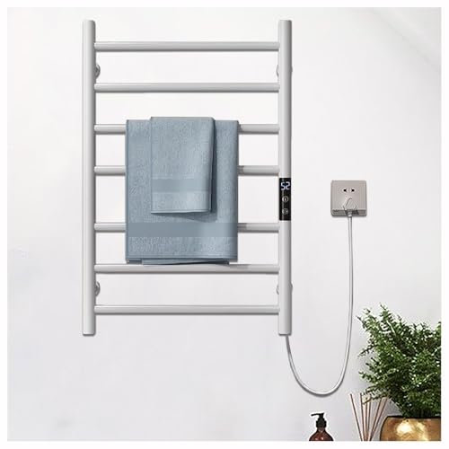 HAZARA Scaldasalviette Elettrico, Scaldasalviette Elettrico con Timer/Temperatura Regolabile/Display a LED, Portasciugamani Riscaldati per Il Bagno,A-White