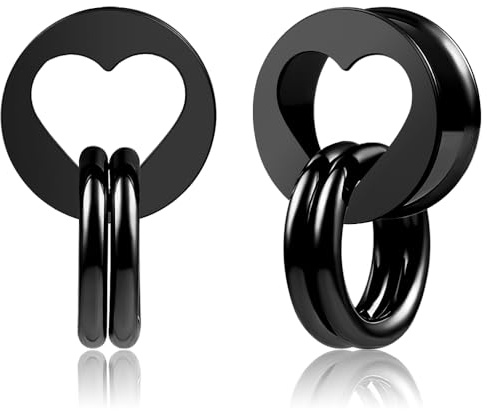 Vankula Ohr Tunnel 1 Paar Double Flared Flesh Plugs mit Ringe Edelstahl für männer damen Ohrpiercing Gestreckte Schmuck 16mm(5/8) Schwarz