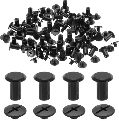 sourcing map 50set M5 x 9mm Chicago Screw Metal Phillips Head Binding Screws Post Nail Rivet Stud Screw Rivets for DIY Leather Belt Bag Craft Bookbinding, Black