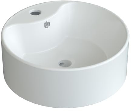 AQUABATOS Vasque à Poser en céramique, Lavabo à Poser pour salle de bain, avec trou de robinetterie, avec trop-plein, Lave-mains à Poser en céramique 41x41x15cm, sans robinet et bouchon de Vidange