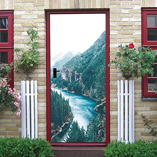Türtapete Selbstklebend Berge und Flüsse Türposter Türaufkleber Abnehmbare Vinyl türfolie Fototapete diy Wandbild Wohnzimmer Schlafzimmer Kinderzimmer Badezimmer B100 x H200cm