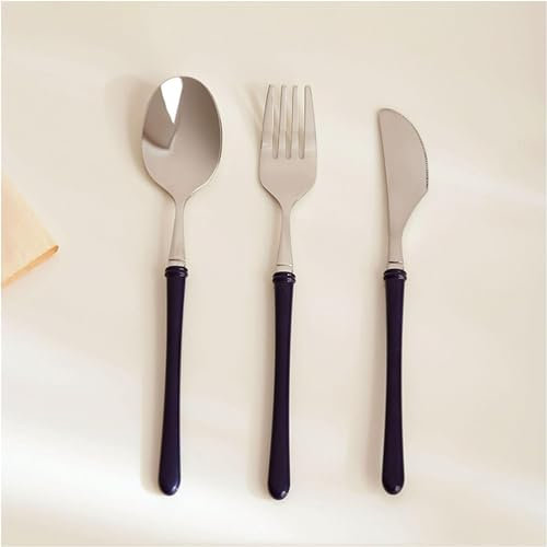 Silverware Set 3 Pcs Knife Fork Spoon Stainless Steel Cutlery Set Mirror Polished Dinner Forks Reusable Fork Spoon Set Yellow (Blue)