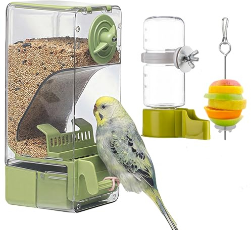 No Mess Bird Feeder Set - Cage-Mount Feeding Station with Detachable Water Dish & Fruit Holder, Splash-Proof Design for Budgies, Canaries, Parakeets and Small Birds