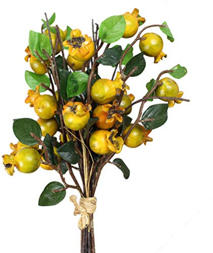 Niltracy Gruppe von 5 Granatapfelbeeren Blumenstrauß Floral Künstliche Blumen Granatapfel Beeren Zweige Künstliche Hagebutte Beeren Simulation Granatapfel Obst Blumendekor (Gelb)