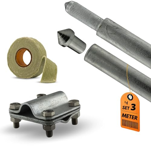 HausHeld® Erdungsspieß Set verzinkt 3m Ø16mm – Tiefenerder inkl. Einschlagspitze, Kreuzverbinder & Korrosionsschutzband | Für PV-Anlage, Blitzschutz & Elektroinstallation
