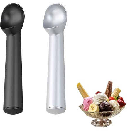 2 Pcs Ice Cream Scoop, 7 Inches Nonstick Icecream Scoop Metal, Durable Aluminum Icecream Spoon Cookie Scoop, Scoops for Food Gelato Cookie Dough Sorbet Almond (Silver Black)