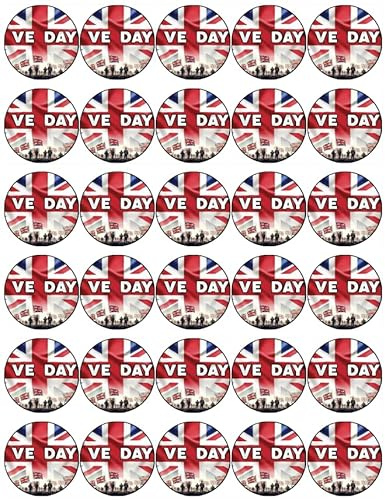 30 VE Day 80th Anniversary Victory In Europe UK PRE CUT Cupcake Toppers Premium Edible Wafer Paper Fairy Cake Toppers Birthday Celebration Cakes Decorations Party NO CUTTING REQUIRED!