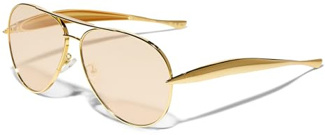 GUVIVI Retro Gold Aviator Sunglasses for Women Men, 2025 Metal Oversized 70s Aviators Sun Glasses Champagne