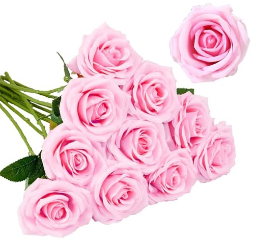 Künstliche Rosen, 15 Stücke Künstliche Seidenrose 2.7 x 20 in Realistische Langstielige Kunstblumen Rosen Künstliche Blumen Rose, für Hochzeit Home Party Baby Dusche Valentinstag Deko (Hellrosa)