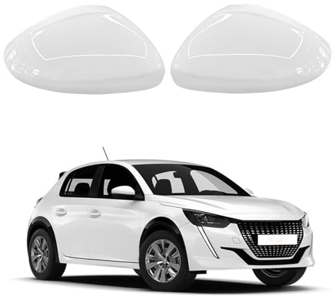 TTCR-II 2 PCS Carcasa Retrovisor Compatible con Peugeot 208 Cubiertas de Repuesto 2012 2013 2014 2015 2016 2017 2018 2019, Izquierdo + Derecha Espejo Retrovisor 208 Espejo Tapa Reemplazo-Blanco