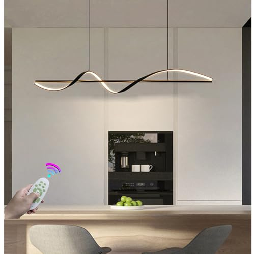 XIANHE Lampadario a sospensione Soggiorno Cucina LED Moderno, Lampadario Dimmerabile con Telecomando Lampada a sospensione Spirale Altezza regolabile per Sala tavolo da pranzo Ufficio (Nero, L100cm)