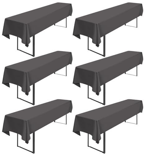 Pesonlook 6 Stück Dunkelgraue Biertisch Tischdecke Dick 200GSM,250 x 100cm | Tischdecke Bierzeltgarnitur Universal für 50 cm und 70 cm Biertisch, Waschbar Rechteckige Tischdecke für Partys im Freien